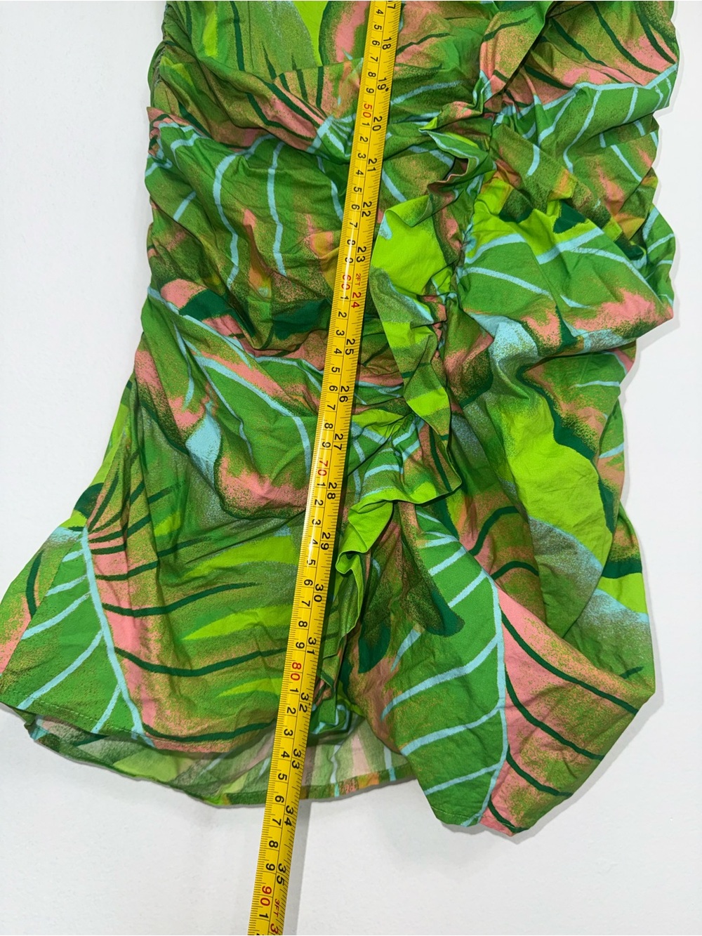 FARM Rio Neon Green Tropical Ruched Puff-Sleeve Mini Dress - Picture 4 of 10